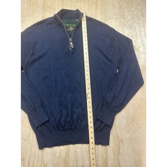 Orvis 100% Merino Wool Men's XL Navy Blue Knit Ribbed Mock Neck 1/4 Zip Sweater - Picture 4 of 6